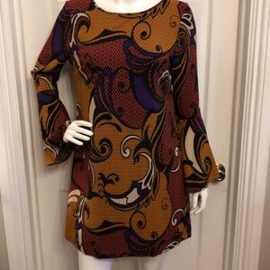 Beige by eci SZ 10 women’s pullover bell sleeve boho knee length dress t…